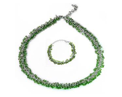 green bead bunch necklace-set of 3